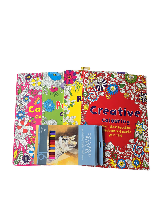 A4 Colouring Bundle - set of Calming - Creative - Relaxing - Peaceful plus pencils