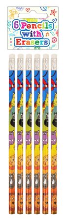 Pack of 6 Jungle Pencils with Erasers - perfect for home, school, work, party gifts