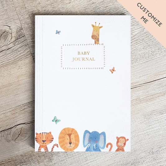 A5 Baby Journal with Soft Touch Flexi-cover and 208 Pages, Baby Safari Design - Perfect for Capturing Special Moments and Milestones, Ethical and Sustainable, Made in UK