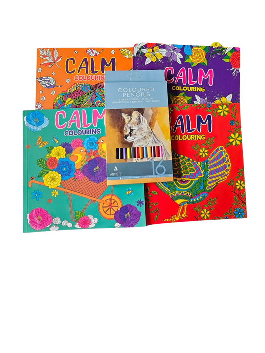 Calm Colouring Bundle - set of 4 square books plus pencils