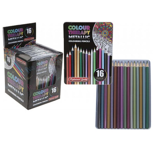 Colour Therapy Metallic Pencils 15pk Drawing Colouring in Tin