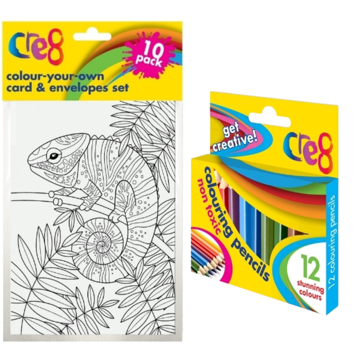 Colour your own Card and Envelopes set of 10 cards with envelopes plus 12 half size Colouring Pencils