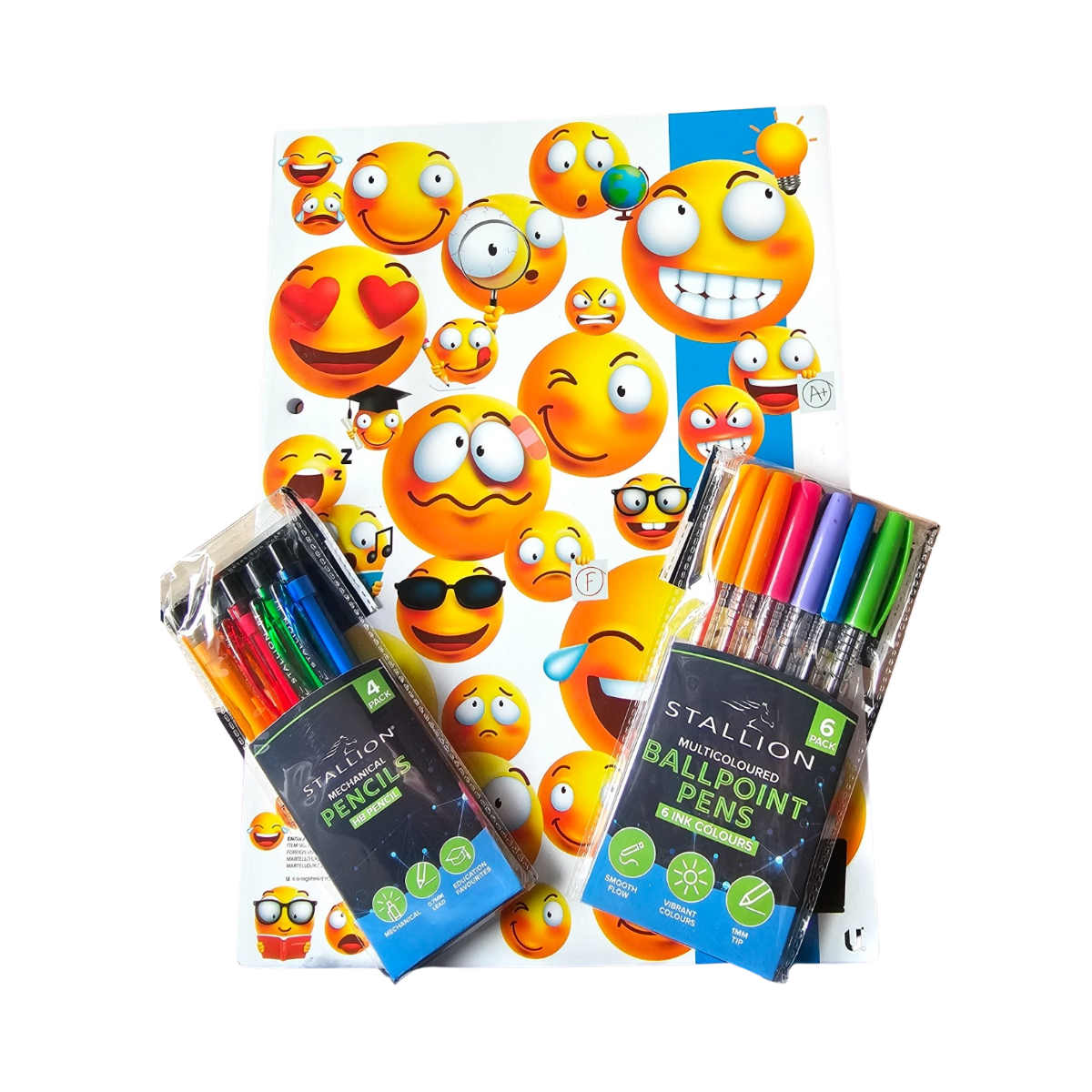 Emoji Stationery Bundle - A4 Refil Pad plus pens and pencils