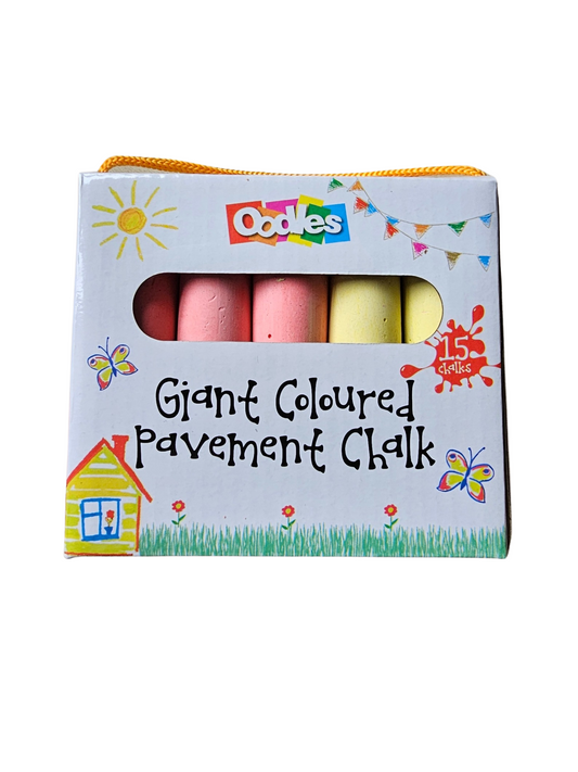 Giant multicoloured Pavement Chalk - 15 sticks in box with handle