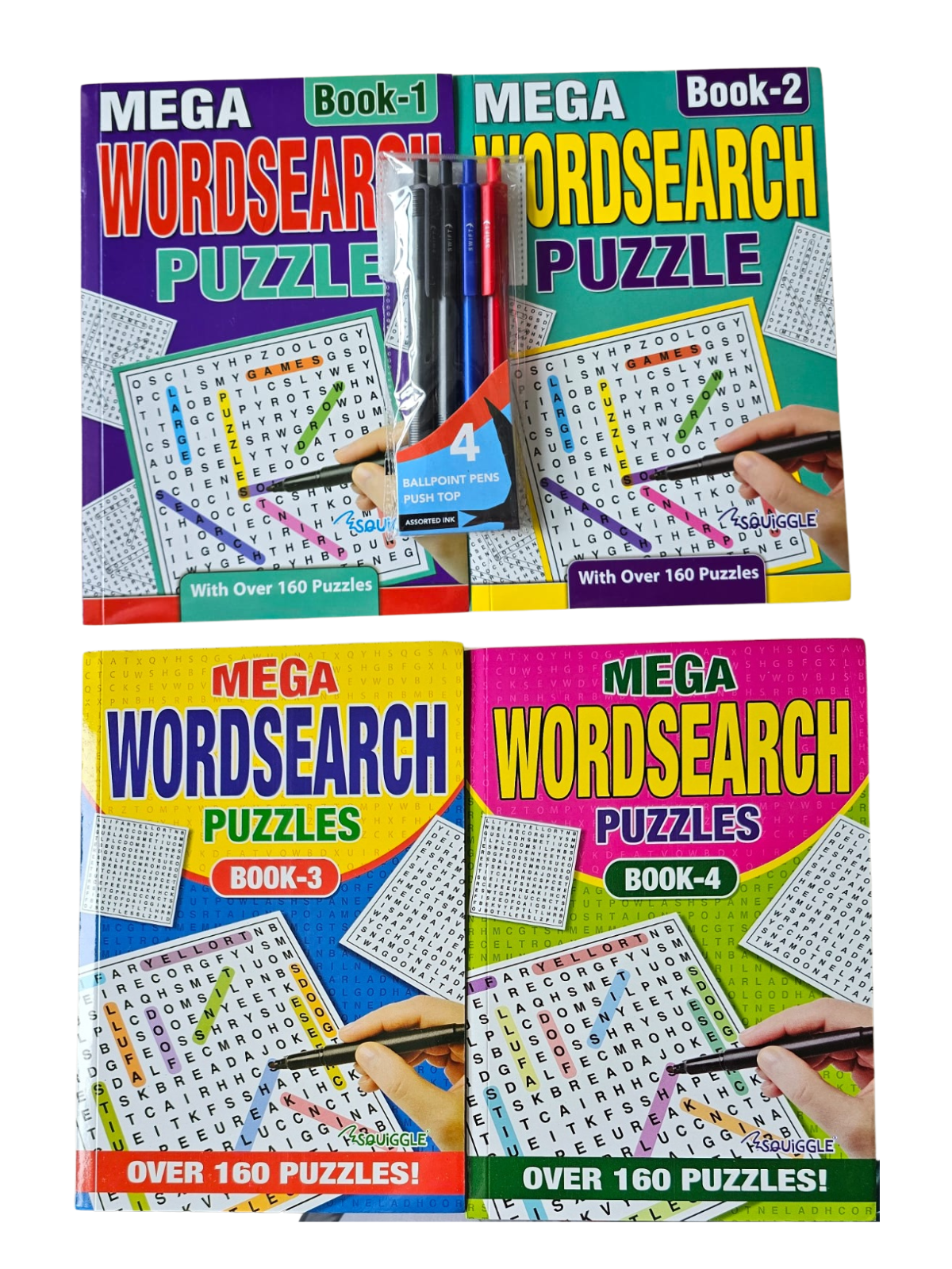 Puzzle Bundles - Puzzle Time - Wordsearch - Crossword  - 2 or 4 A5 books plus pens in wallet