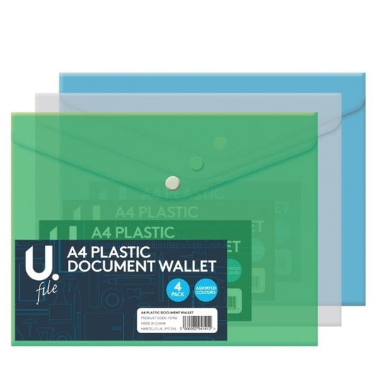 A4 Plastic Document Wallet 3pk - keep documents clean and tidy. Filing