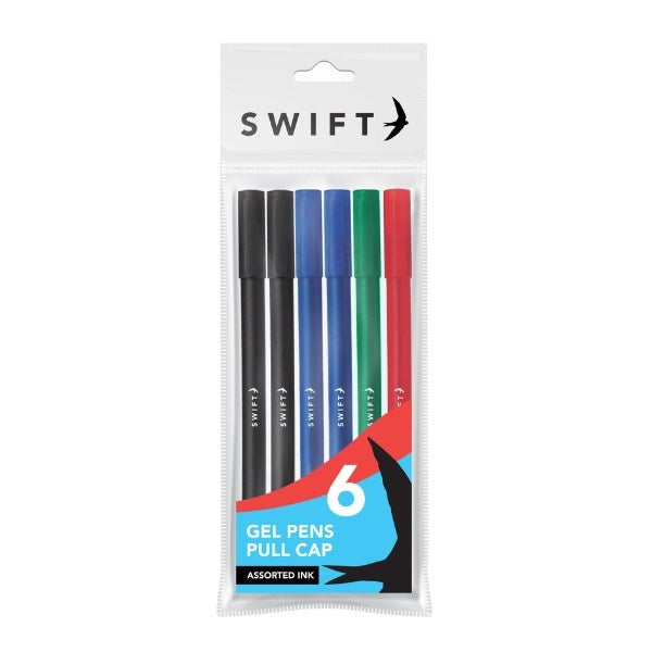 Gel Pens - pack of 6 - choose all black or assorted - stationery