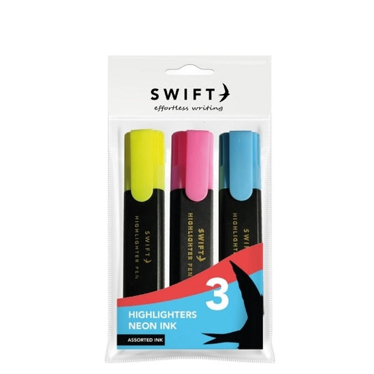 Pack of 3 Coloured Neon Highlighters - Home work or studying
