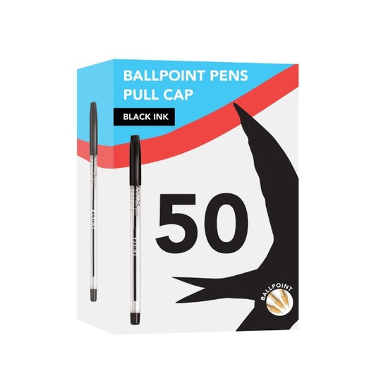 Box of 50 Ballpoint pens - pull cap - Black or blue ink
