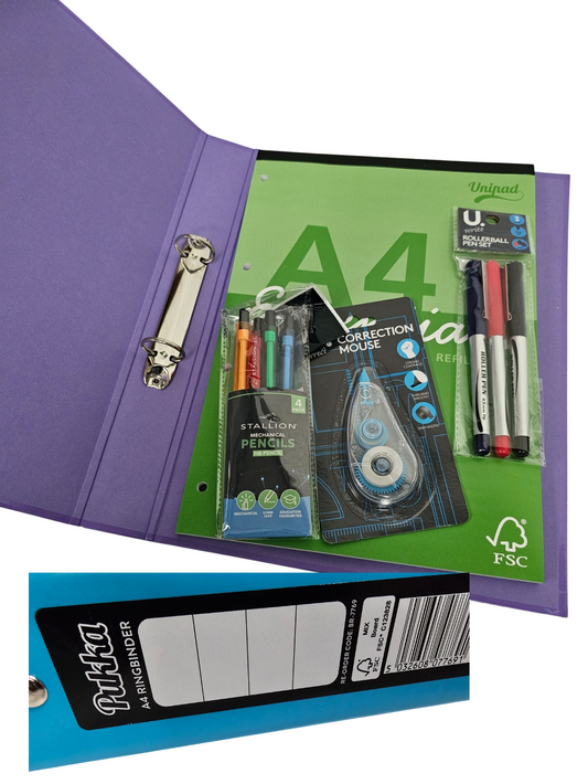 A4 Ring binder bundle - 3 colours to choose - Great for Students - Includes Pukka Binder and refill pad plus pens and more