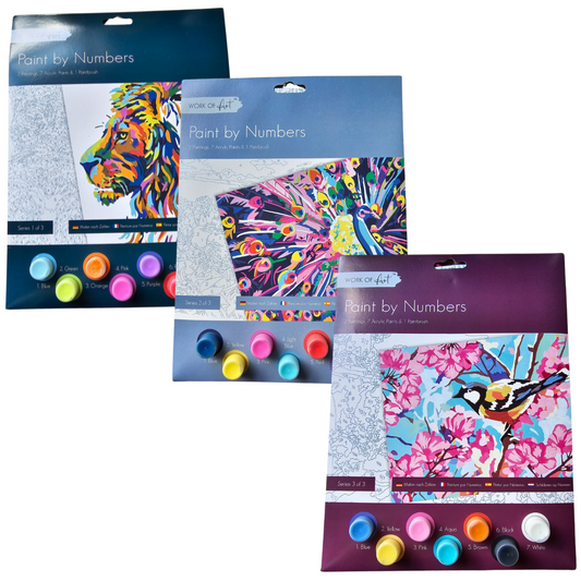 Paint by Numbers  - 2 Paintings per pack including brush and 7 colours - 3 themes to choose from - Age 3 and up