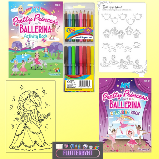 £14 My Pretty Princess and Ballerina All in one Activity Book plus Colouring Book plus Pen and Pencil Set