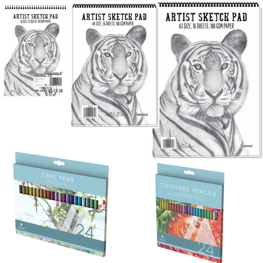 Sketch Pad Bundle of 3 - books only or with pens and pencils - Contains A3, A4 and A5 Pads Choose Top Bound or Side Bound