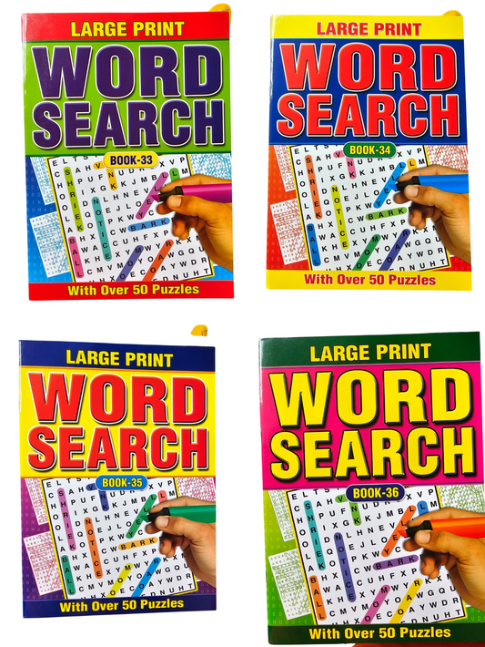 A4 Large Print Word Search Books 33-36 - over 50 puzzles per book